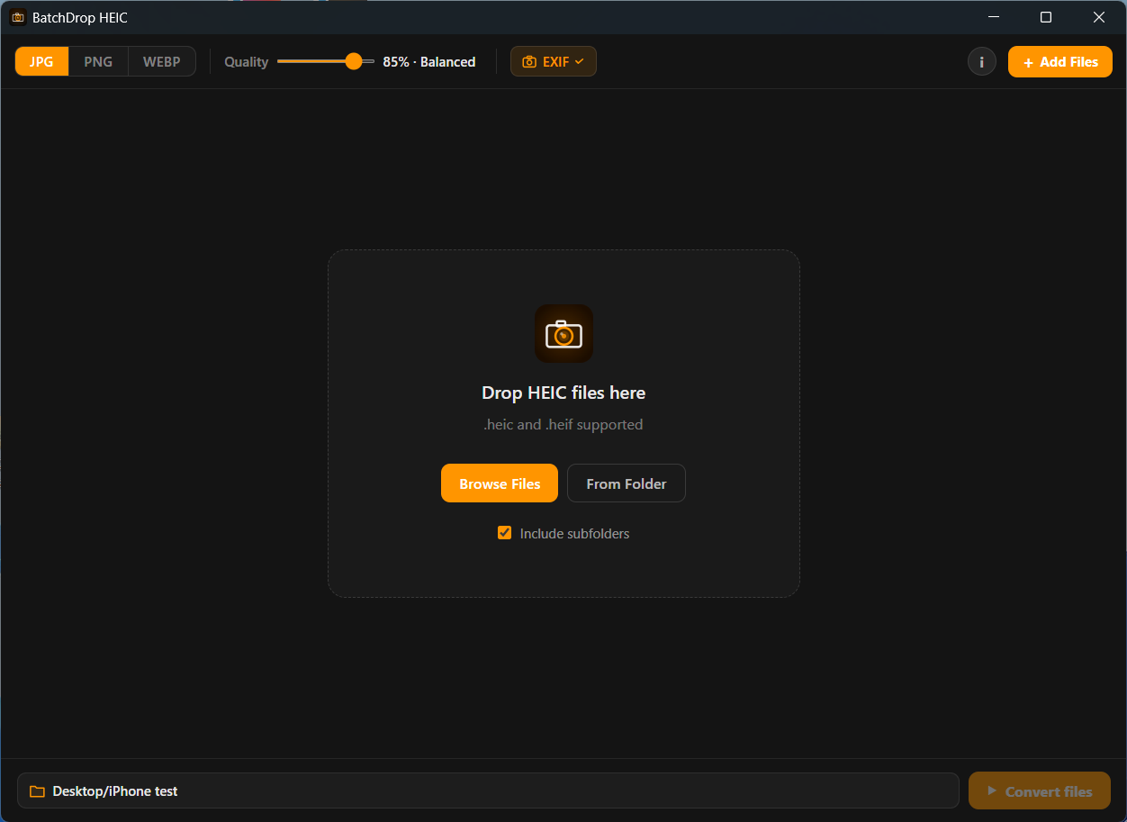 BatchDrop HEIC app screenshot