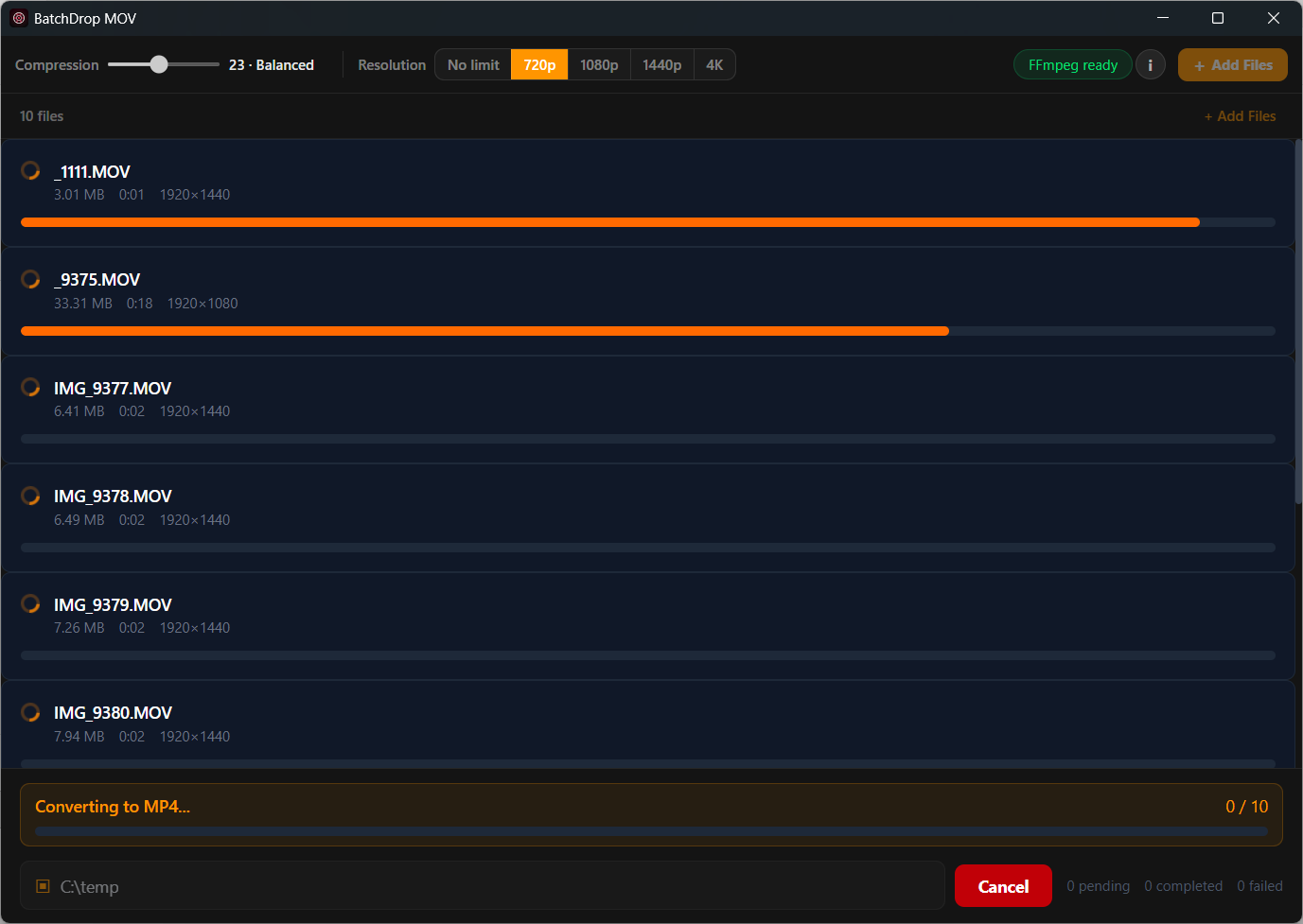 BatchDrop MOV interface screenshot