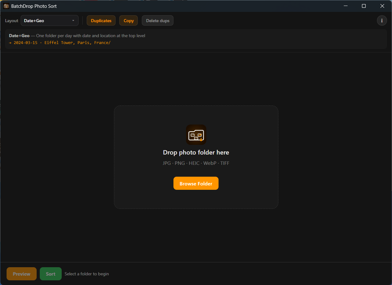 BatchDrop Photo Sort app screenshot