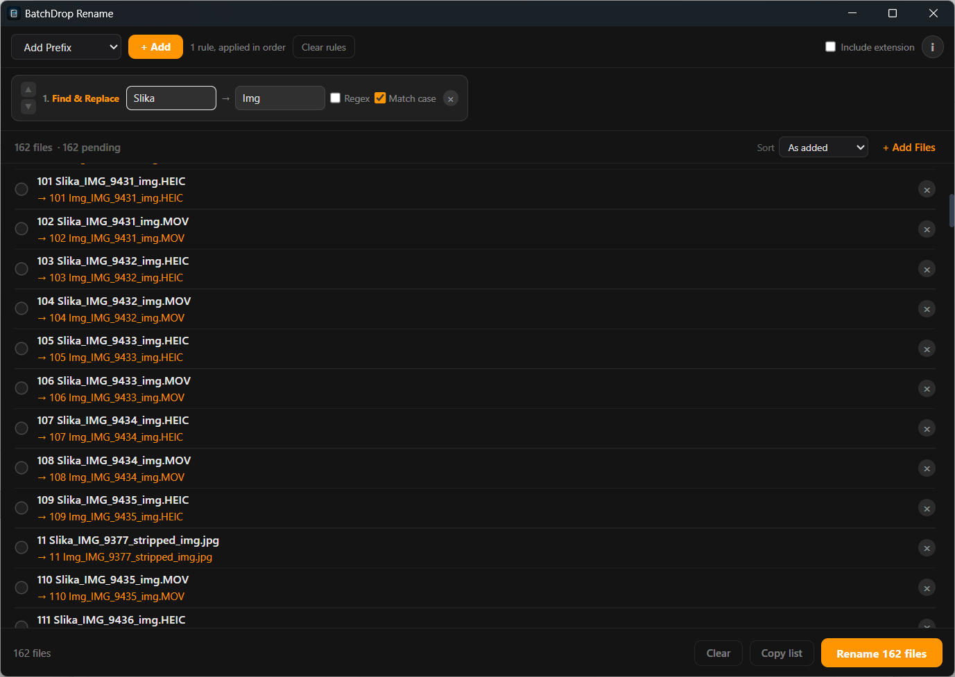 BatchDrop Rename interface screenshot